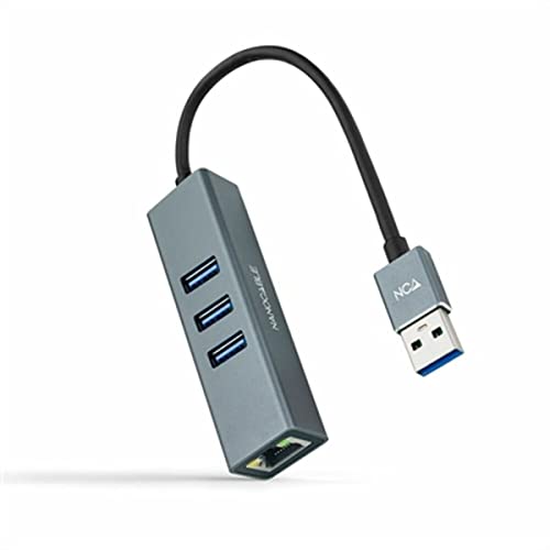 Nanocable 10.03.0407 - USB 3.0 zu Gigabit Ethernet + 3XUSB 3.0 Konverter, Aluminium, Grau, 15 cm von Nanocable