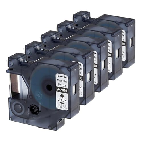 Nanologic 5x Kompatibel für Bänder D1 45010 S0720500 Schwarz auf Klar, 12 mm x 7 m, Ersatz für DYMO LabelManager LM 160 210D 220P 260P 280 360D 420P 450D 500TS PnP MobileLabelPoint LabelWriter LW 400 von Nanologic