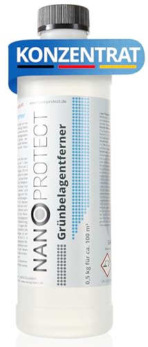 Nanoprotect Grünbelagentferner Konzentrat | 0,5 kg für 100 m² | Algenentferner und Fassadenreiniger | Kein Hochdruckreiniger nötig | Ideal für Pflastersteine und Gehwege von Nanoprotect