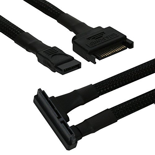 Nanoxia 900100035 SATA Kombi Kabel - Gewinkelte Anschlüsse, S-ATA Power & S-ATA Daten, 45 cm, Schwarzer Sleeve von Nanoxia