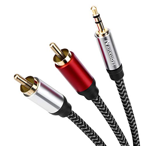 Nanxudyj 3.5 mm auf 2 RCA Audiokabel, 0.3 m, Nylon-geflochtenes 3.5 mm AUX auf 2 RCA Audiokabel für Stereo-Receiver, Lautsprecher, Smartphone, Tablet, HDTV, Audiophilen-Kopfhörer, RCA Kabel von Nanxudyj