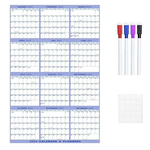 Kalenderposter 2025, trocken abwischbarer Wandkalender, Jahresplaner 2025 trocken und feucht abwischbar, mit Marker, doppelseitiger Kalender zum Abziehen und Aufkleben 36 x 24 Zoll für die Kalenderposter 2025, trocken abwischbarer Wandkalender, Jahresplaner 2025 trocken und feucht abwischbar, mit Marker, doppelseitiger Kalender zum Abziehen und Aufkleben 36 x 24 Zoll für die von Naqqios
