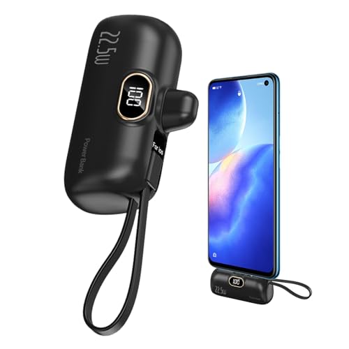 Powerbank, Typ C, Externer Akku, PD 22,5 W, 5000 mAh, integriertes Kabel, kleines tragbares Ladegerät mit LED-Display, kompakter kabelloser Akku für Fernseher Powerbank, Typ C, Externer Akku, PD 22,5 W, 5000 mAh, integriertes Kabel, kleines tragbares Ladegerät mit LED-Display, kompakter kabelloser Akku für Fernseher von Naqqios