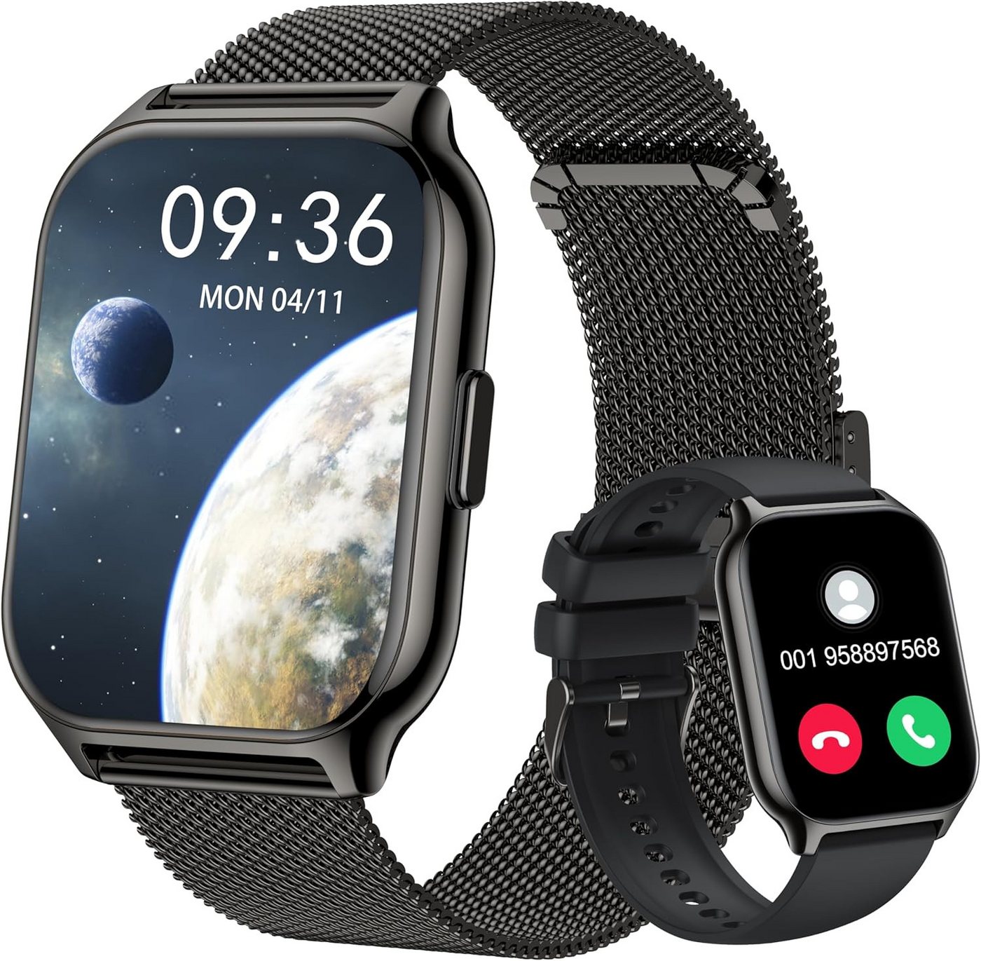Narcid Fur Damen Herren mit Schrittzähler Sport Fitness Smartwatch (2 Zoll, Andriod iOS), mit Telefonfunktion/Sprachasistent/Message Reminder PulsSchlaf-Monitor von Narcid