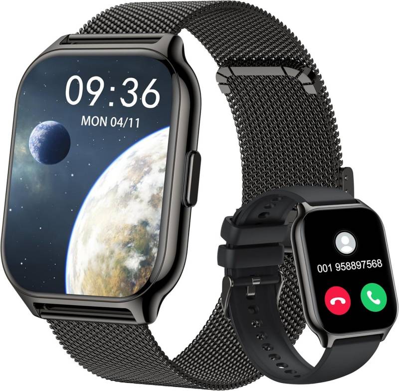 Narcid Fur Damen Herren mit Schrittzähler Sport Fitness Smartwatch (2 Zoll, Andriod iOS), mit Telefonfunktion/Sprachasistent/Message Reminder PulsSchlaf-Monitor von Narcid