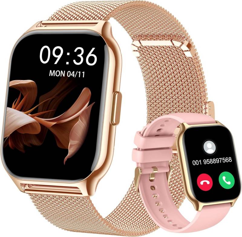 Narcid Fur Damen Herren mit Schrittzähler Sport Fitness Smartwatch (2 Zoll, Andriod iOS), mit Telefonfunktion/Sprachasistent/Message Reminder PulsSchlaf-Monitor von Narcid