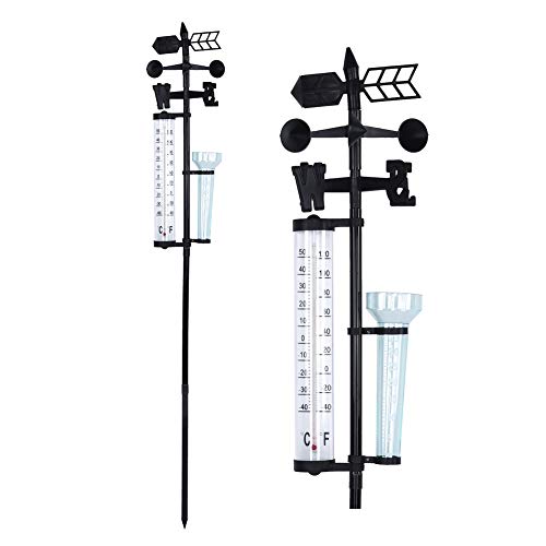 Redxiao Regenmesser Windanzeige, 3 in 1 55,11 Zoll Wetterstation Messgerät Outdoor-Gartenthermometer mit Windrichtung, Regenmesser, Thermometer von Naroote