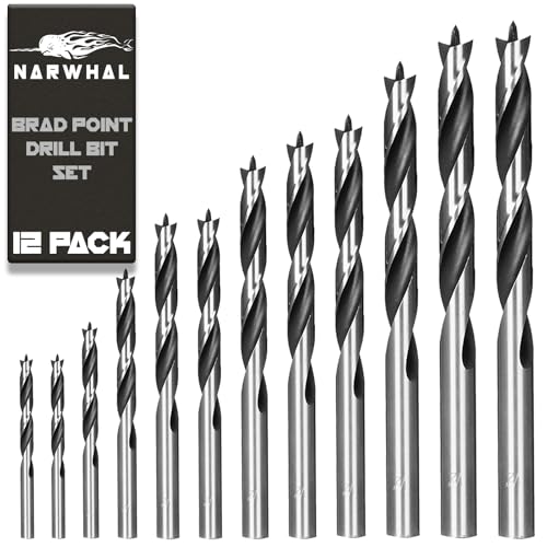 Brad Point Holzbohrer-Set (12 Stück mit Aufbewahrungskoffer, 1/8 Zoll bis 1/2 Zoll), Tischlerqualität – Holzbearbeitungs-Bits für alle Arten von Hölzern von Narwhal