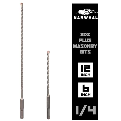 Narwhal SDS Plus 1/4 Zoll Steinbohrer für Bohrhämmer (2 Stück enthält 15,2 cm und 30,5 cm Bit) Hartmetallbestückt zum einfachen Bohren durch Beton, Zement, Ziegel, Block, Stein und mehr von Narwhal