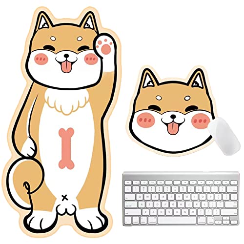 2-in-1 süßes großes Mauspad, Corgi Anime Mauspad, japanische/koreanische Ästhetik erweitert + kleines Mauspad, beige niedliche Schreibtischmatte, Schreibtischunterlage, groß für Frauen und Mädchen von Nasdalgias