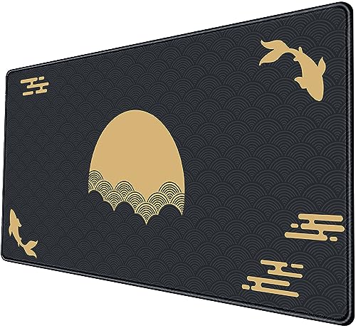 Mauspad mit japanischer Tastatur, Größe XL, 80 x 40 cm, Schwarz / goldfarben von Nasdalgias