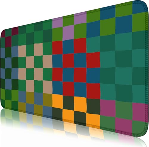 Nasdalgias Karierte Schreibtischunterlage, Retro-Design, XXL, großes Mauspad mit genähten Kanten, Tastatur-Pad, Mauspad für Computertisch, Deor-Schreibtisch, matt für den Schreibtisch, 80 x 40 cm von Nasdalgias