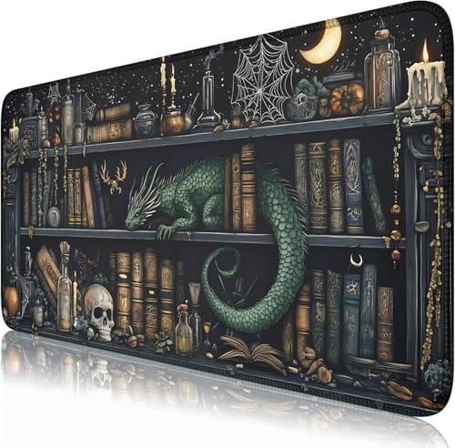 Nasdalgias Schreibtischunterlage, Motiv: Drache, Bibliothek, Bücherregal, großes XXL-Mauspad für Schreibtisch, Mauspad mit genähten Kanten, Tastatur-Mauspad für Arbeit, Spiel, Büro, Zuhause, 80 x 40 Nasdalgias Schreibtischunterlage, Motiv: Drache, Bibliothek, Bücherregal, großes XXL-Mauspad für Schreibtisch, Mauspad mit genähten Kanten, Tastatur-Mauspad für Arbeit, Spiel, Büro, Zuhause, 80 x 40 von Nasdalgias