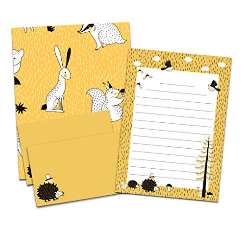 Briefpapier Set Kinder DIN A5 Briefpapier Kinder inkl. Umschläge (Igel gelb) von Nastami