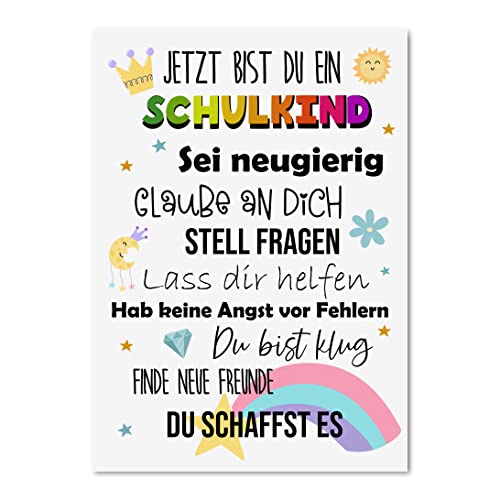 Glückwunschkarte Schulanfang für Junge und Mädchen, Postkarte Schulanfag, Einschulung (Schulkind bunt) von Nastami