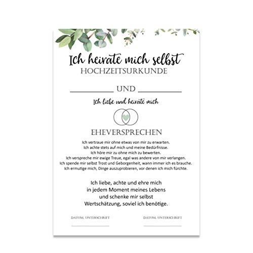 Heirate Dich selbst Hochzeitsurkunde Selbstliebe Poster DIN A4 Selbstwert Selbstliebe Geschenk von Nastami