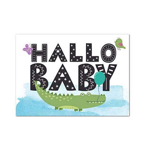 Nastami Glückwunschkarte zur Geburt für Junge und Mädchen - DIN A6 - Baby Grußkarte Postkarte (Hallo Baby BLAU) von Nastami