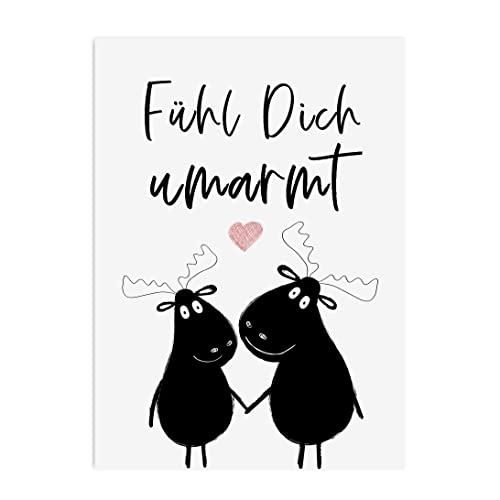 Postkarte Elch Geschenk Freundin Karte Freundschaft Geburtstagskarte (Fühl Dich umarmt) von Nastami