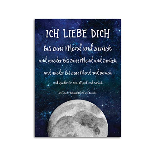 Postkarte"Ich liebe dich bis zum Mond", Valentinskarte, Postkarte Liebe, Postkarten Sprüche, Postkarte Jahrestag, Sprüchekarte Liebe von Nastami