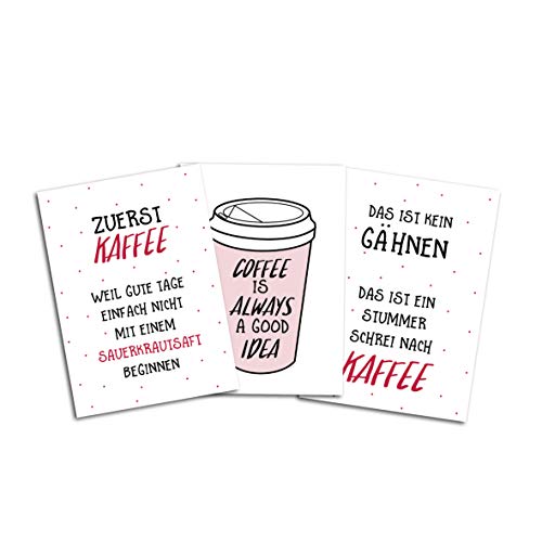 Postkarten KAFFEE Set 3-teilig, Kaffee Karten Sprüche Postkarten Grußkarten Kaffee von Nastami