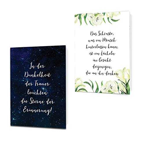 Trauerkarten mit Umschlägen 2er Set"Sterne" und"grün weiß" von Nastami