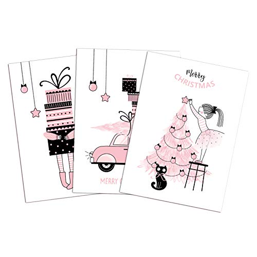 Weihnachtskarten Set ROSA 3-teilig, Weihnachtskarten Postkarten Set Weihnachten Grußkarten Weihnachten Weihnachtskarte von Nastami
