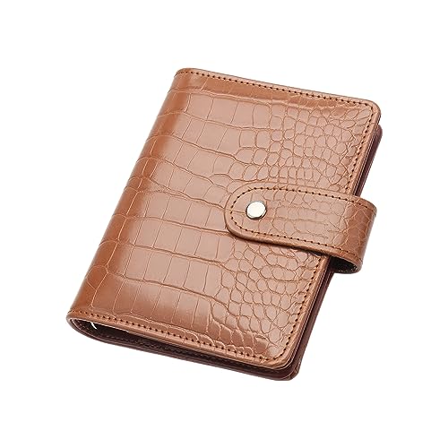 Brauner A7-Ordner, Brieftasche, Geldumschläge, PU-Leder, Budget-Ordner, Krokodilmuster, Notizbuchhülle, 6 Ringe, lose Blätter, Ordner mit Druckknopf für Organizer, Reisetagebuch (braun) von NatSumeBasics