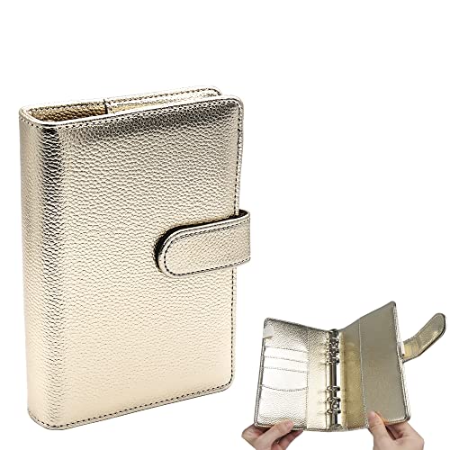 NatSumeBasics A6 Budget Binder Gold PU Leder Binders Cover Nachfüllbar 6 Ringe Lose Blatt Notizbuch Cover mit Magnetschnallenverschluss für Planer Reisende Journal (A6, Gold) von NatSumeBasics
