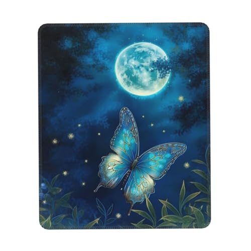 Mauspad mit blauem Schmetterlingsmondlicht, quadratisch, mit rutschfester Gummiunterseite, Gaming-Mauspad, wasserdicht, lustiges Mauspad, waschbar, Computer-Mauspads für Laptop, Büro, Zuhause, Arbeit, von NatTco