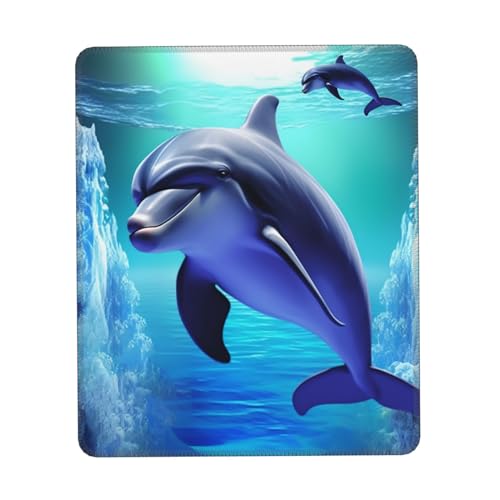NatTco Mauspad mit Delfindruck, quadratisch, mit rutschfester Gummiunterseite, Gaming-Mauspad, wasserdicht, lustiges Mauspad, waschbar, Computer-Mauspads für Laptop, Büro, Zuhause, Arbeit, 17,8 x 21,8 von NatTco