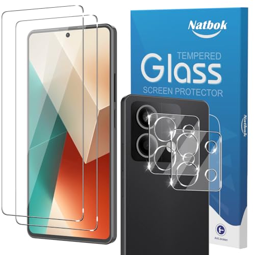 Natbok 2+2 Stuck Panzerglas fur Redmi Note 13 5G mit Kamera Panzerglas Schutzfolie,Ultra-klar Schutzfolie, 9H Härte,Ultrabeständig,Anti-Kratzen, Anti-Bläschen Displayschutzfolie von Natbok