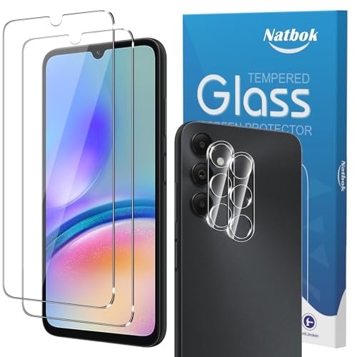 Natbok 2+2 Stück Panzerglas für Samsung Galaxy A05s mit Kamera Panzerglas Schutzfolie,Ultra-klar Schutzfolie, 9H Härte,Ultrabeständig,Anti-Kratzen, Anti-Bläschen Displayschutzfolie von Natbok