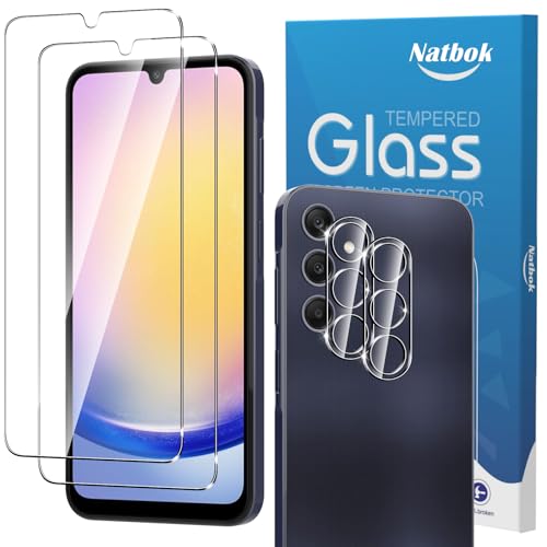 Natbok 2+2 Stück Panzerglas für Samsung Galaxy A25 5G mit Kamera Panzerglas Schutzfolie,Ultra-klar Schutzfolie, 9H Härte,Ultrabeständig,Anti-Kratzen, Anti-Bläschen Displayschutzfolie von Natbok