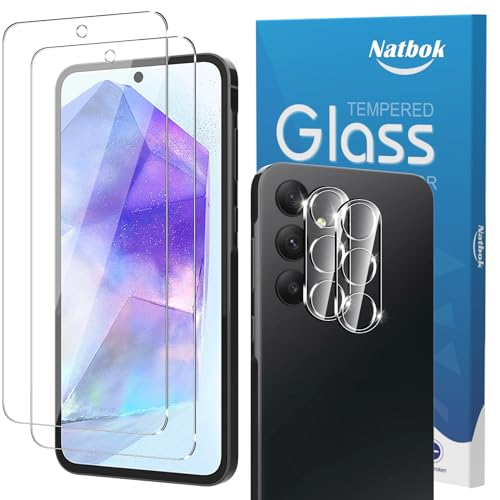 Natbok 2+2 Stück Panzerglas für Samsung Galaxy A55 5G mit Kamera Panzerglas Schutzfolie,Ultra-klar Schutzfolie, 9H Härte,Ultrabeständig,Anti-Kratzen, Anti-Bläschen Displayschutzfolie von Natbok