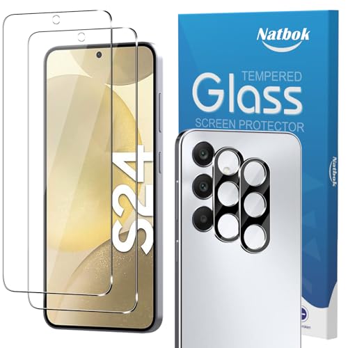 Natbok Schutzfolie für Samsung Galaxy S24 5G 6.2'' Panzerglas, 2 Stück 9H Härte Schutz Glas und 2 Stück Kameraschutz für Galaxy S24 5G, Anti-Kratz, Anti-Blasenfrei Displayschutzfolie von Natbok