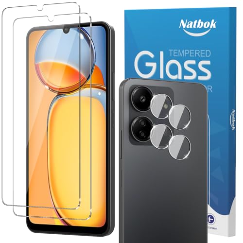 Natbok 2+2 Stück Panzerglas für Xiaomi Redmi 13C 4G/Redmi 13 C/Poco C65 mit Kamera Panzerglas Schutzfolie,Ultra-klar Schutzfolie, 9H Härte,Ultrabeständig,Anti-Kratzen, Anti-Bläschen Displayschutzfolie von Natbok