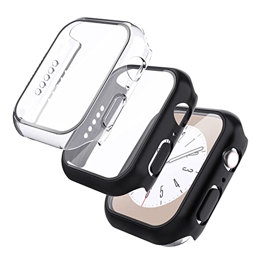 Natbok [2 Stuck] Kompatibel fur Apple Watch Series 8/7 41mm Hulle und Panzerglas, Harte PC Militär Stoßfest WatchHulle Kratzfest Dünn SchutzHulle,Schützend Airbag Apple Watch Series 8/7 41mm von Natbok