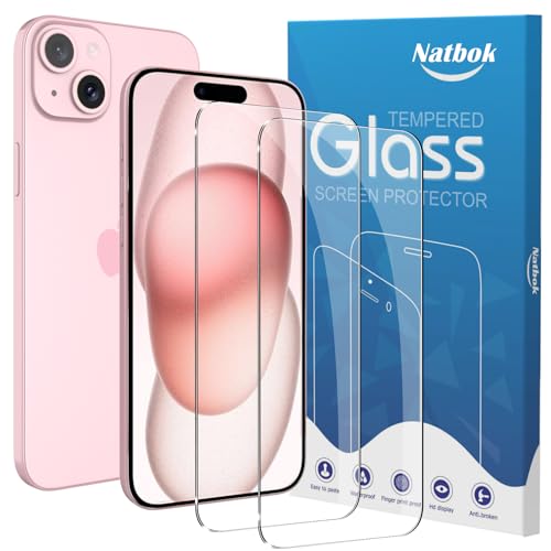 Natbok 2 Stück Panzerglas für iPhone 15/iPhone 15 Pro,Ultra-klar iPhone 15 Schutzfolie, 9H Härte,Ultrabeständig,Anti-Kratzen, Anti-Bläschen, Anti-Fingerabdruck Displayschutzfolie von Natbok