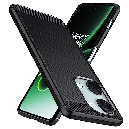 Natbok fur OnePlus Nord 3 Hulle, Weiches TPU Stoßdämpfung HandyHulle fur OnePlus Nord 3 Case, Kohlefaser Design Dünne SchutzHulle, Anti-Rutsch, Kratzfeste OnePlus Nord 3 Hulle,Schwarz von Natbok