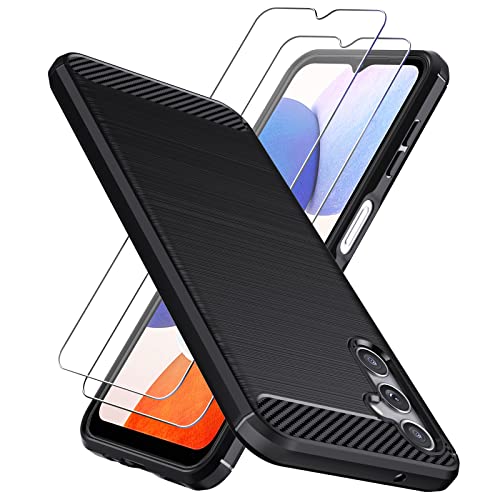 Natbok für Samsung Galaxy A14 5G/4G Hülle mit 2 Stück Panzer Schutzfolie,Stylisch Karbon Design Handyhülle Samsung A14,Dünne Weiche TPU Kratzfest Rutschfestes Stoßfest Schutzhülle Galaxy A14 von Natbok