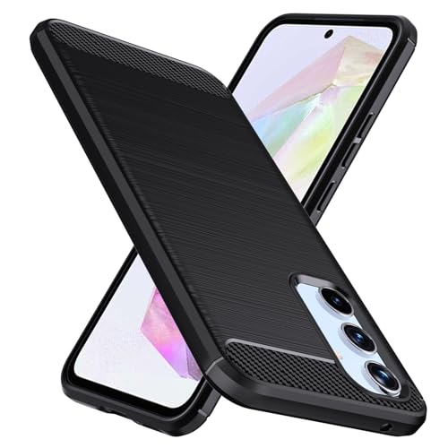 Natbok für Samsung Galaxy A35 5G Hülle, Weiches TPU Stoßdämpfung Handyhülle für Samsung A35 Case, Kohlefaser Design Dünne SchutzHülle, Anti-Rutsch, Kratzfeste Galaxy A35 Hülle,Schwarz von Natbok