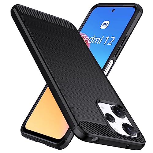 Natbok für Xiaomi Redmi 12 4G Hülle, Weiches TPU Stoßdämpfung Handyhülle für Redmi 12 Case, Kohlefaser Design Dünne SchutzHülle, Anti-Rutsch, Kratzfeste Redmi 12 4G Hülle,Schwarz von Natbok