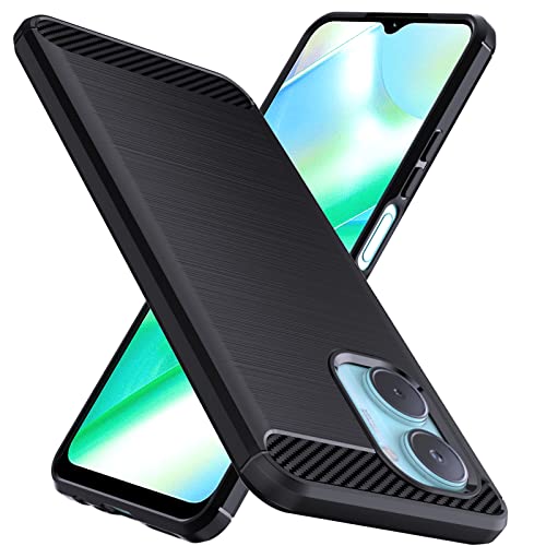 Natbok fur Oppo Realme C33 Hulle,[Schutz in Militärausrüstung] Stylisch Karbon Design HandyHulle Realme C33 Case,Dünne Weiche TPU Kratzfest Rutschfestes Stoßfest SchutzHulle Realme C33,Schwarz von Natbok