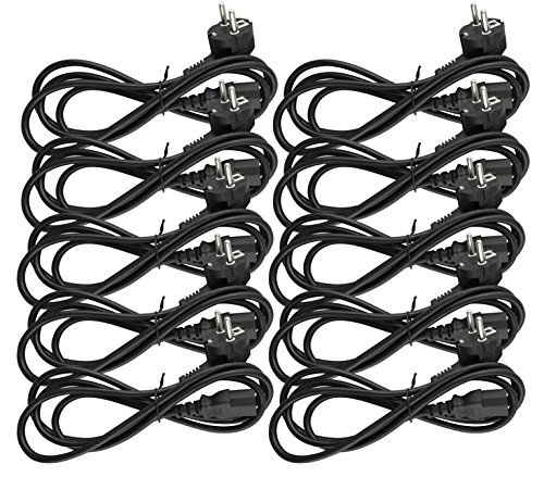 Naths Hardware® | 10x Kaltgerätekabel 1,8m | Kaltgerätestecker auf Schutzkontakt gewinkelt | PC Netzkabel 3 Polig | Netzteil Kabel C13 für Computer Monitor Bildschirm Drucker Beamer | Stromkabel PC von Naths Hardware