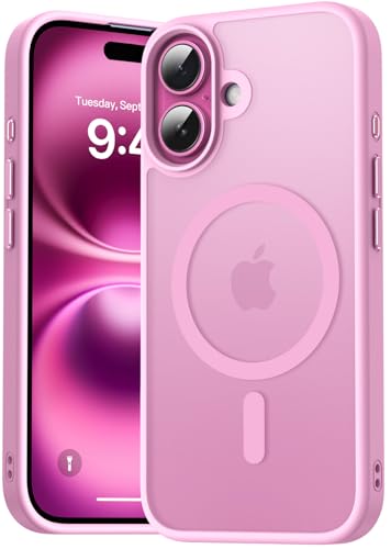 Natiiozie Magnetisch Hülle Kompatibel mit iPhone 16, Matt Handyhülle Kompatibel mit MagSafe, Stoßfest Kratzfest Schutzhülle Nie Vergilbung Rückseite 6.1 Zoll Case Rosa von Natiiozie