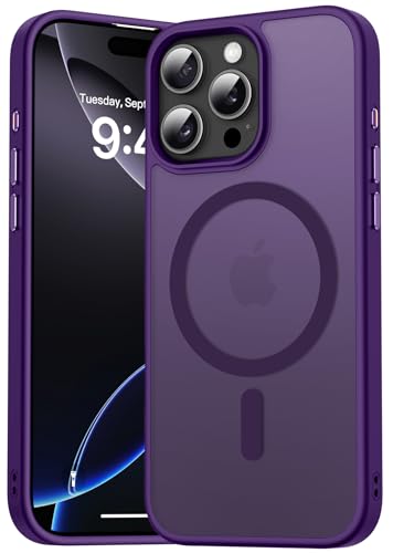 Natiiozie Magnetisch Hülle Kompatibel mit iPhone 16 Pro, Matt Handyhülle Kompatibel mit MagSafe, Stoßfest Kratzfest Schutzhülle Nie Vergilbung Rückseite 6.3 Zoll Case Dunkelviolett von Natiiozie