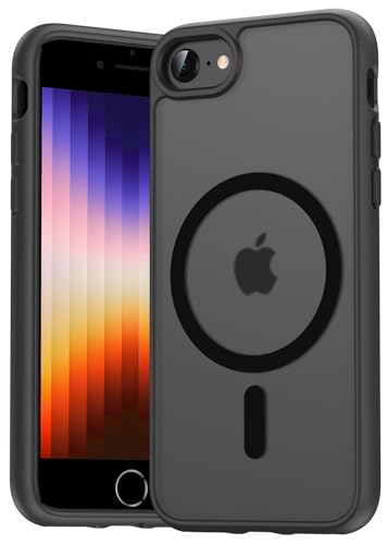 Natiiozie Magnetisch Hülle Kompatibel mit iPhone SE 3/2(2022/2020), iPhone 8/7, Matt Handyhülle Kompatibel mit MagSafe, Stoßfest Kratzfest Schutzhülle Nie Vergilbung Rückseite Dünn Case Schwarz von Natiiozie