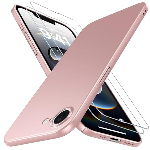 Natiiozie Ultra Dünn Handyhülle Kompatibel mit iPhone 16e (2025) Hülle PP Case mit 2 Stück Schutzfolie, Slim Leicht Hartschale mit Voll Kameraschutz Kratzfeste Matt Schutzhülle - Roségold von Natiiozie