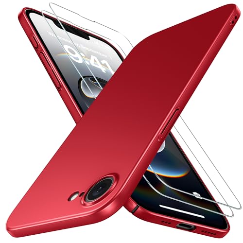 Natiiozie Ultra Dünn Handyhülle Kompatibel mit iPhone 16e (2025) Hülle PP Case mit 2 Stück Schutzfolie, Slim Leicht Hartschale mit Voll Kameraschutz Kratzfeste Matt Schutzhülle - Rot Natiiozie Ultra Dünn Handyhülle Kompatibel mit iPhone 16e (2025) Hülle PP Case mit 2 Stück Schutzfolie, Slim Leicht Hartschale mit Voll Kameraschutz Kratzfeste Matt Schutzhülle - Rot von Natiiozie