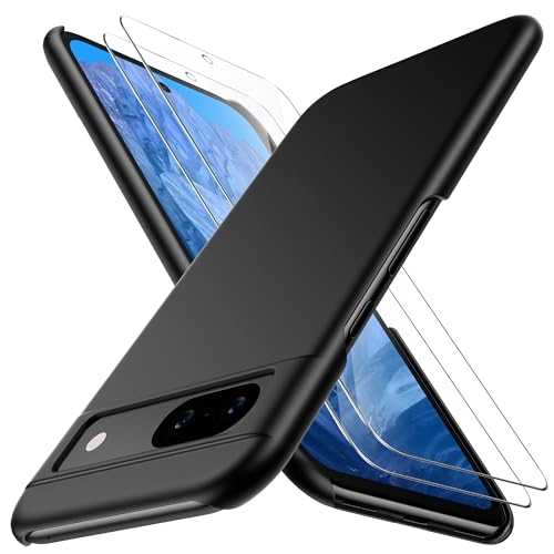 Natiiozie Ultra Dünn Handyhülle Kompatibel mit Google Pixel 8a Hülle PP Case mit 2 Stück Schutzfolie, Slim Leicht Hartschale Kratzfeste Matt Hülle Kompatibel mit Google Pixel 8a Schutzhülle - Schwarz von Natiiozie
